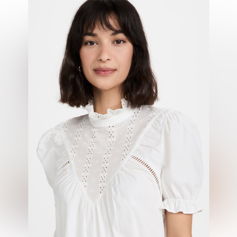 English Factory Short Sleeve Lace Yoke Blouse XS